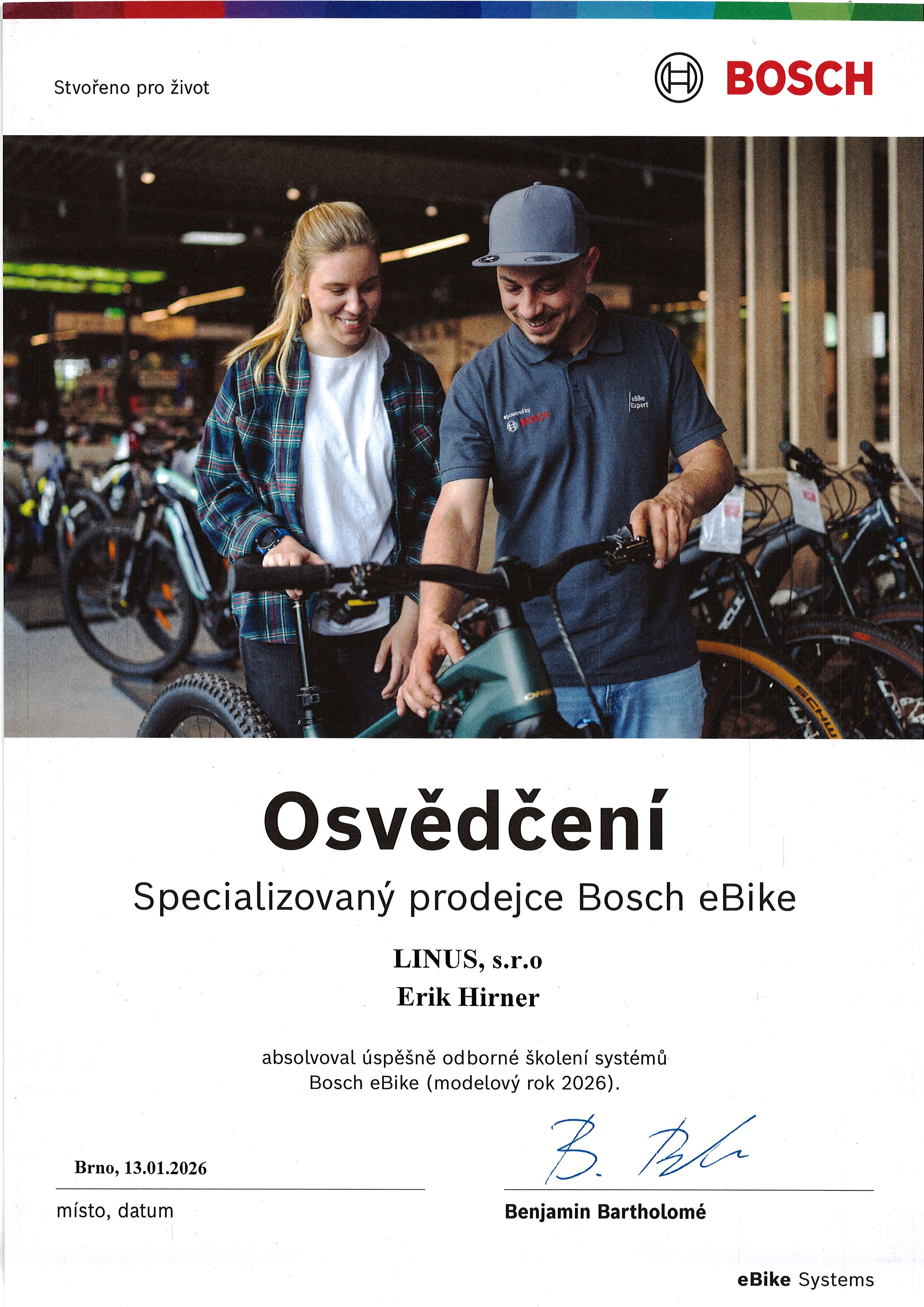 certifikát BOSCH 2026 Erik Hirner